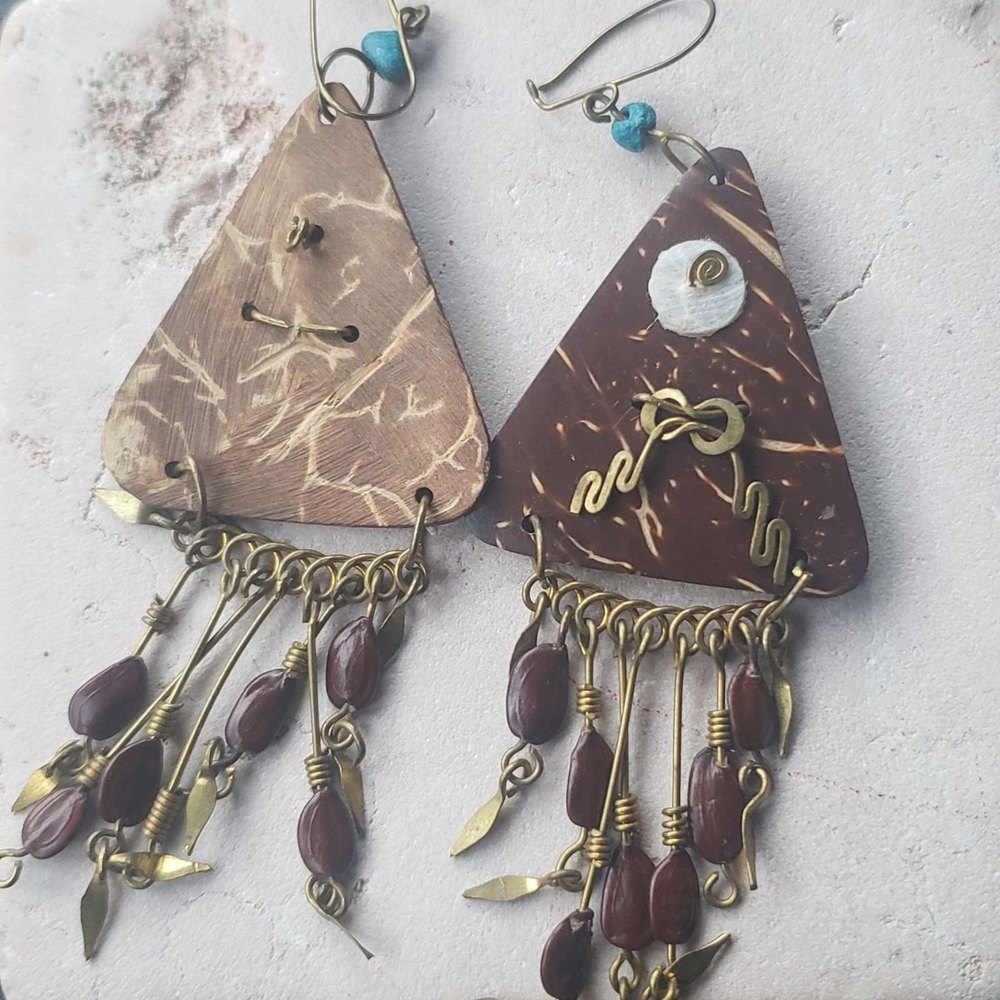 Brown, metal, and turquoise triangle geometric Egyptian Revival - Picture 3 of 6